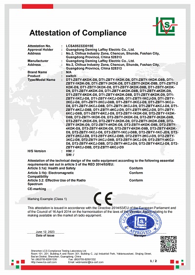 CE-Tuya Zigbee Switch Certificate