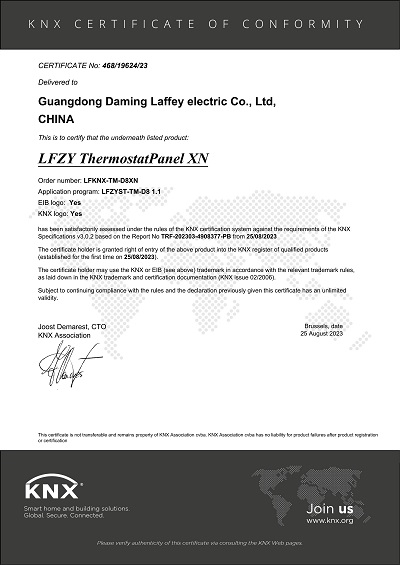 KNX Certificate-Knob Thermostat