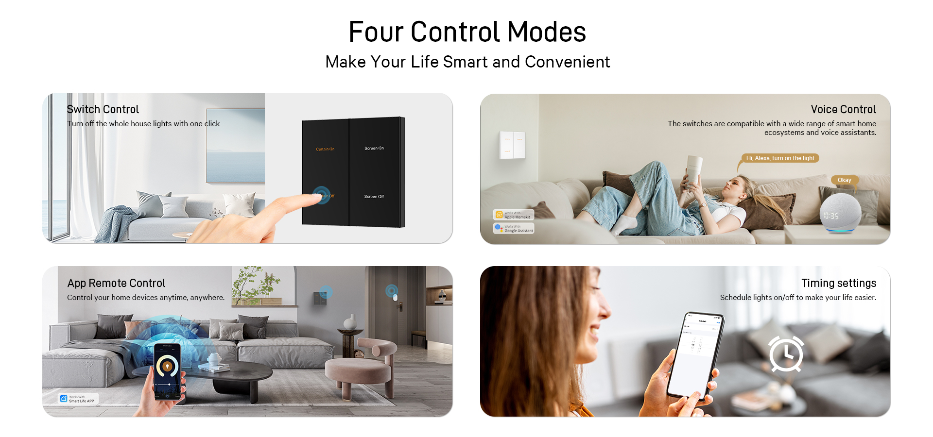 zigbee switch: push button control; voice control; app control; timing setting