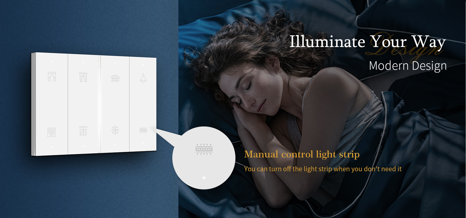 Switch panel with radar sensor light strip for hotel guest room control system 