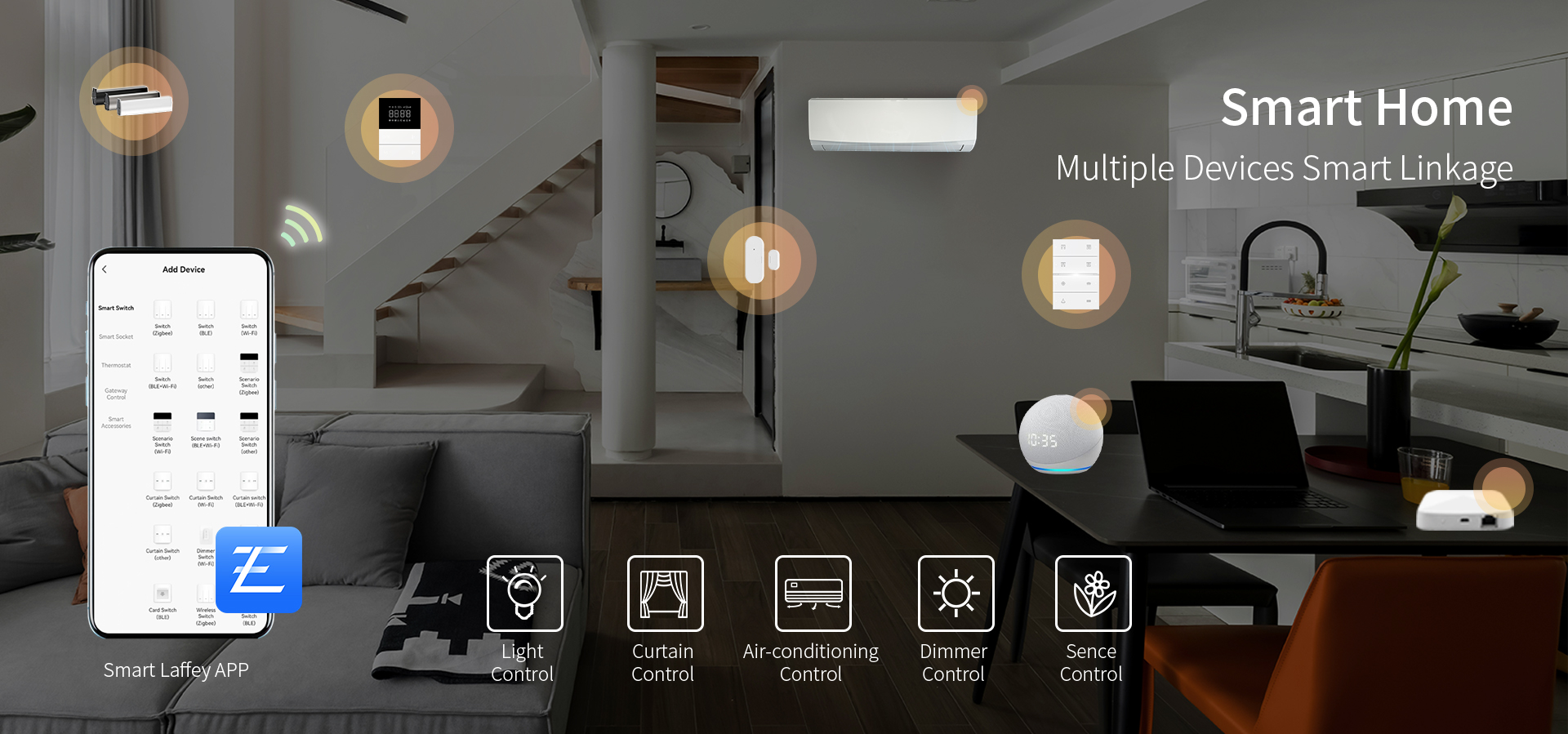 QA7H-QA7H Zigbee smart switch panel with Smart Laffey App control for multiple devices