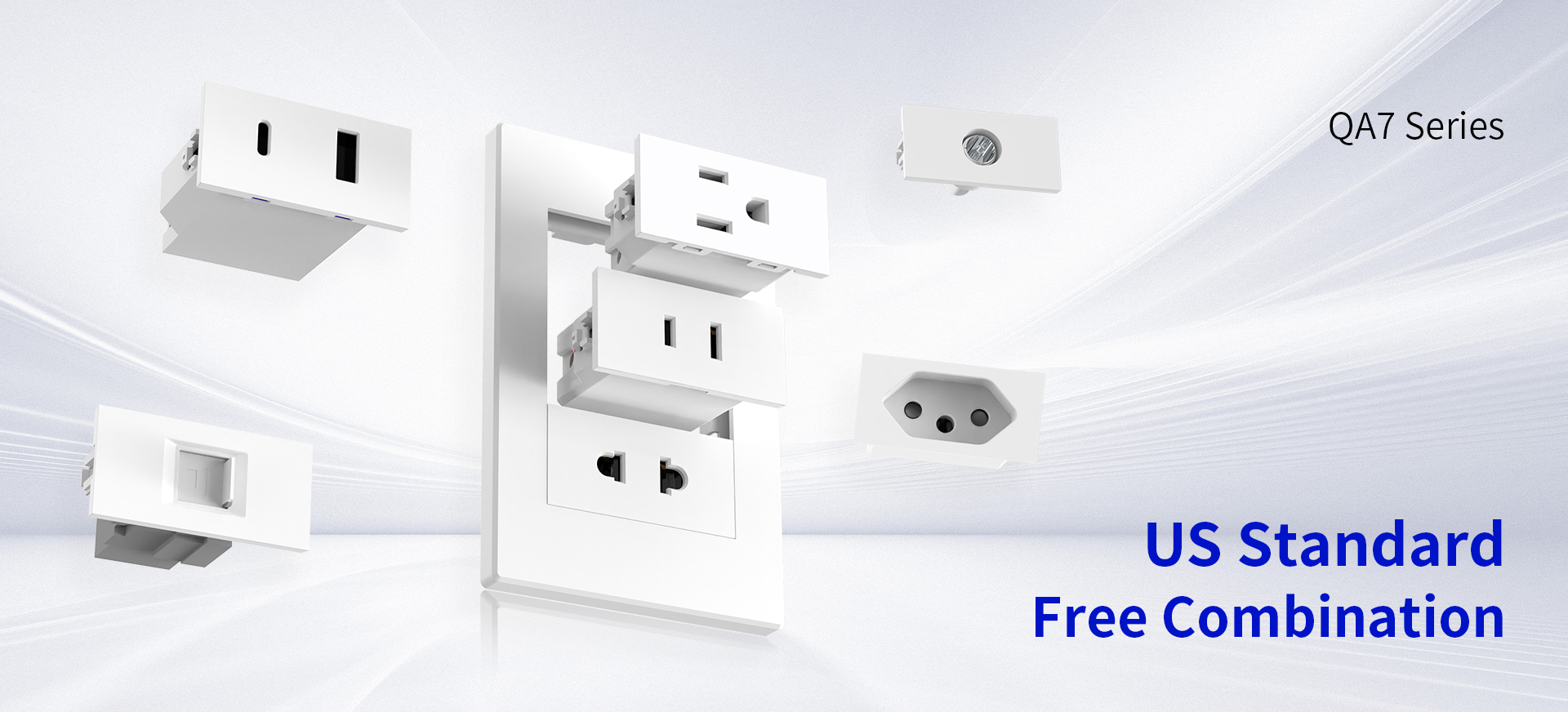 QA7 US standard wall sockets with modular power and USB outlets for smart home and hotel use