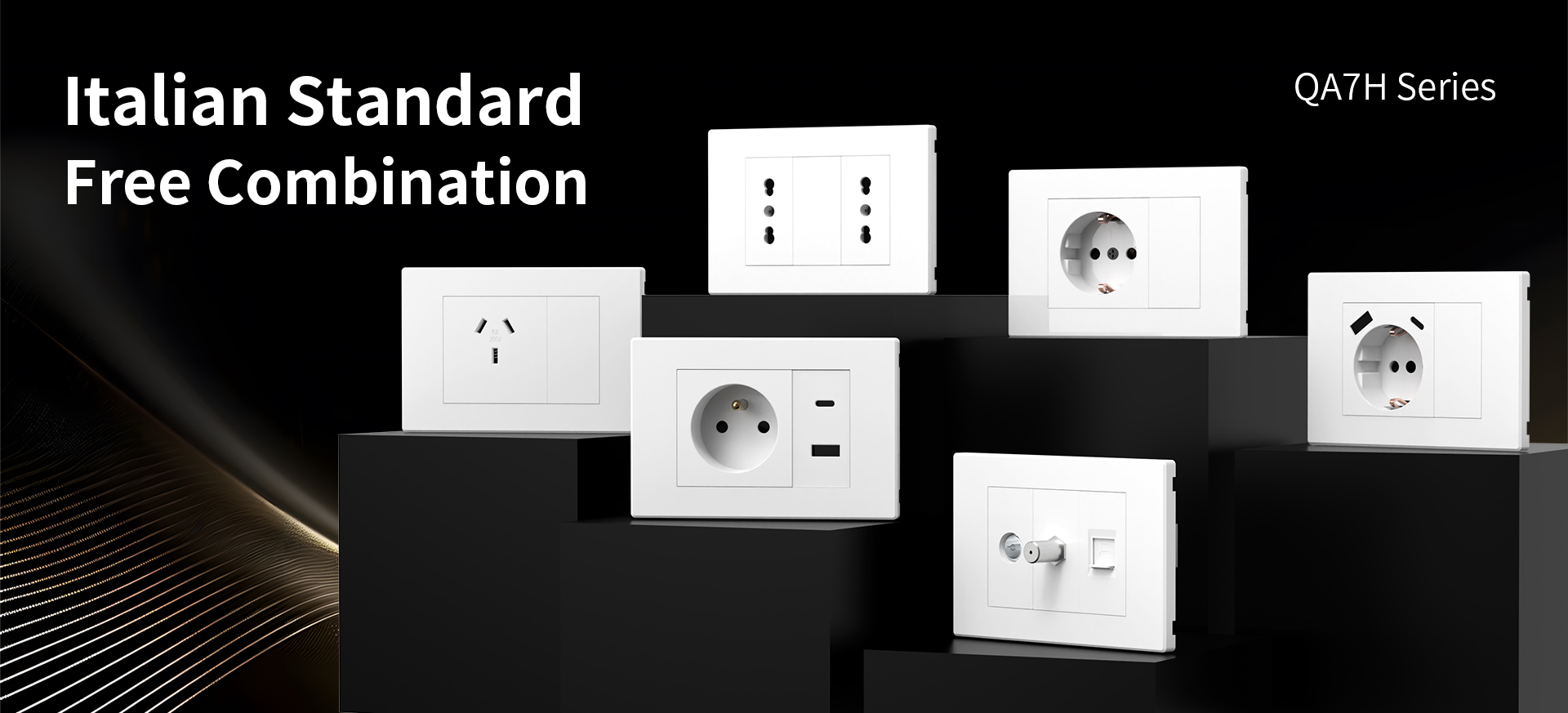 QA7H Italian standard outlets display, USB and power modules for stylish interior