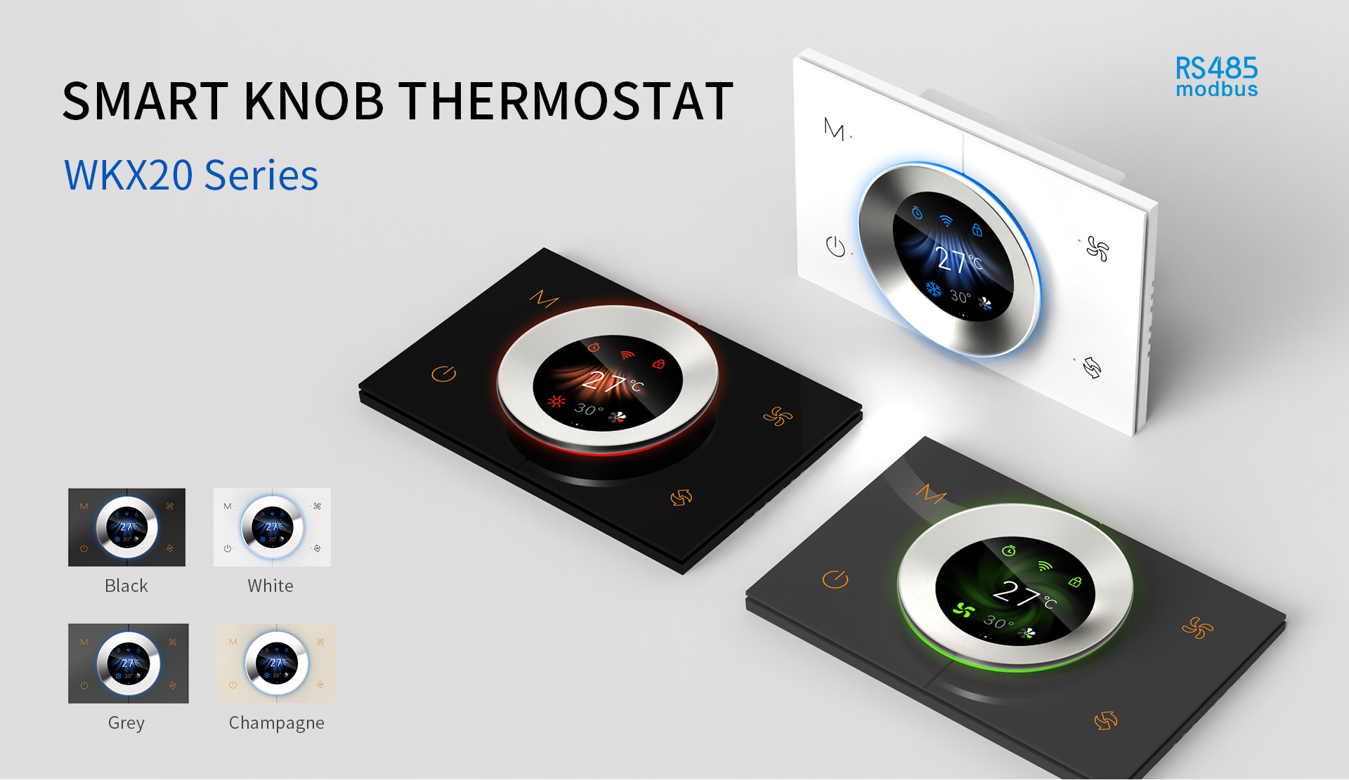 WKX20-B RS485 room thermostat with horizontal HVAC control design