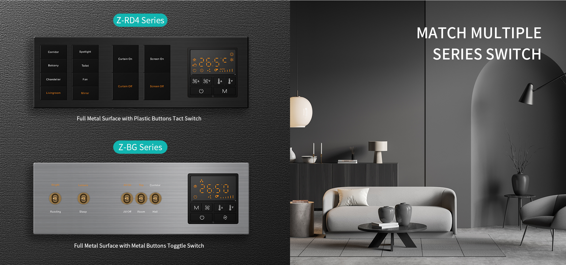 Z-WK7 thermostat matching smart switch panel series design