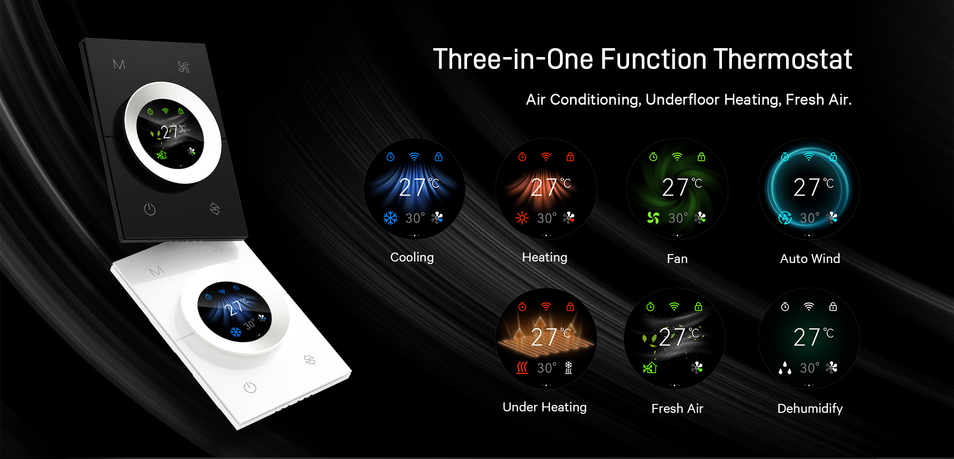WKX20 thermostat supporting air conditioning floor heating and fresh air control