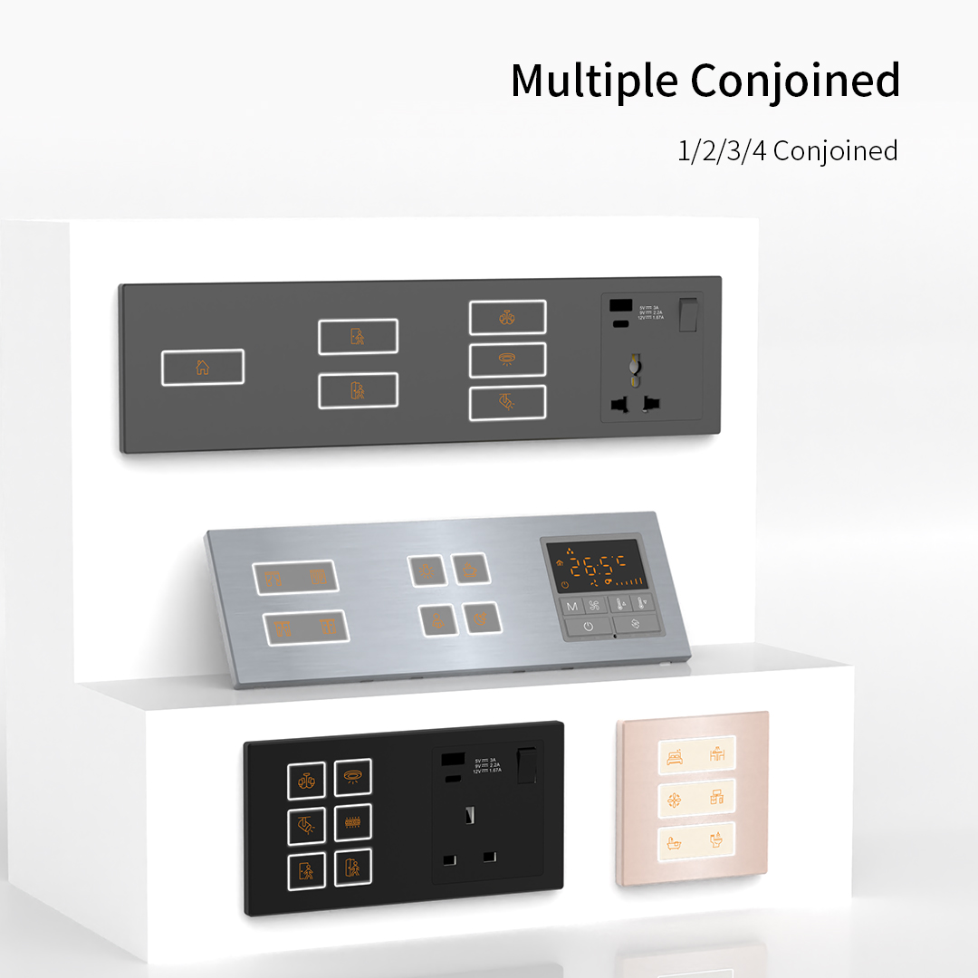 Z-6C RS485 metal tact switches in conjoined panels combined with sockets and thermostats