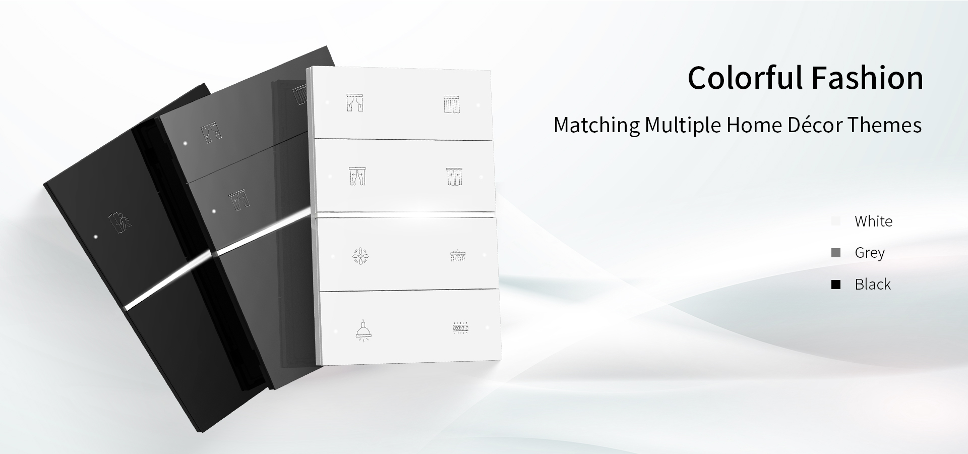 Customizable engraving and multiple colors of QA7 smart panel, perfect for hotel room control or personalized smart home use.