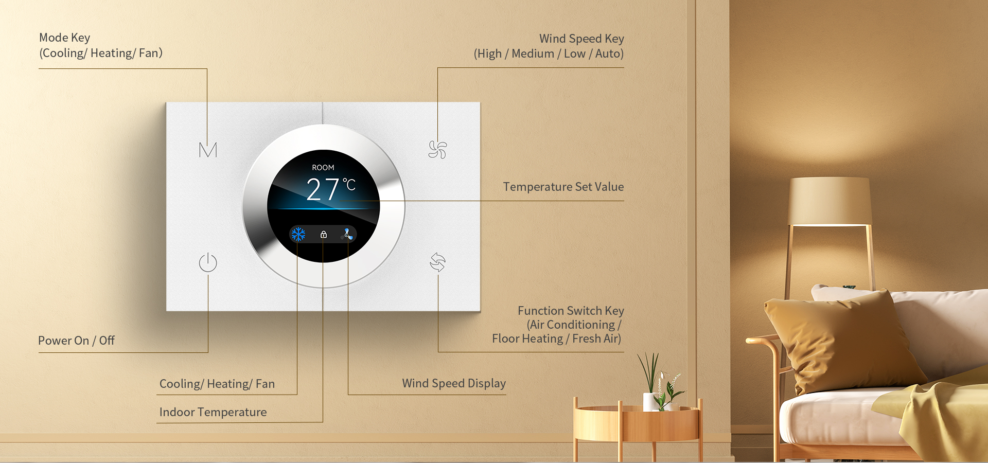 smart thermostat function button control