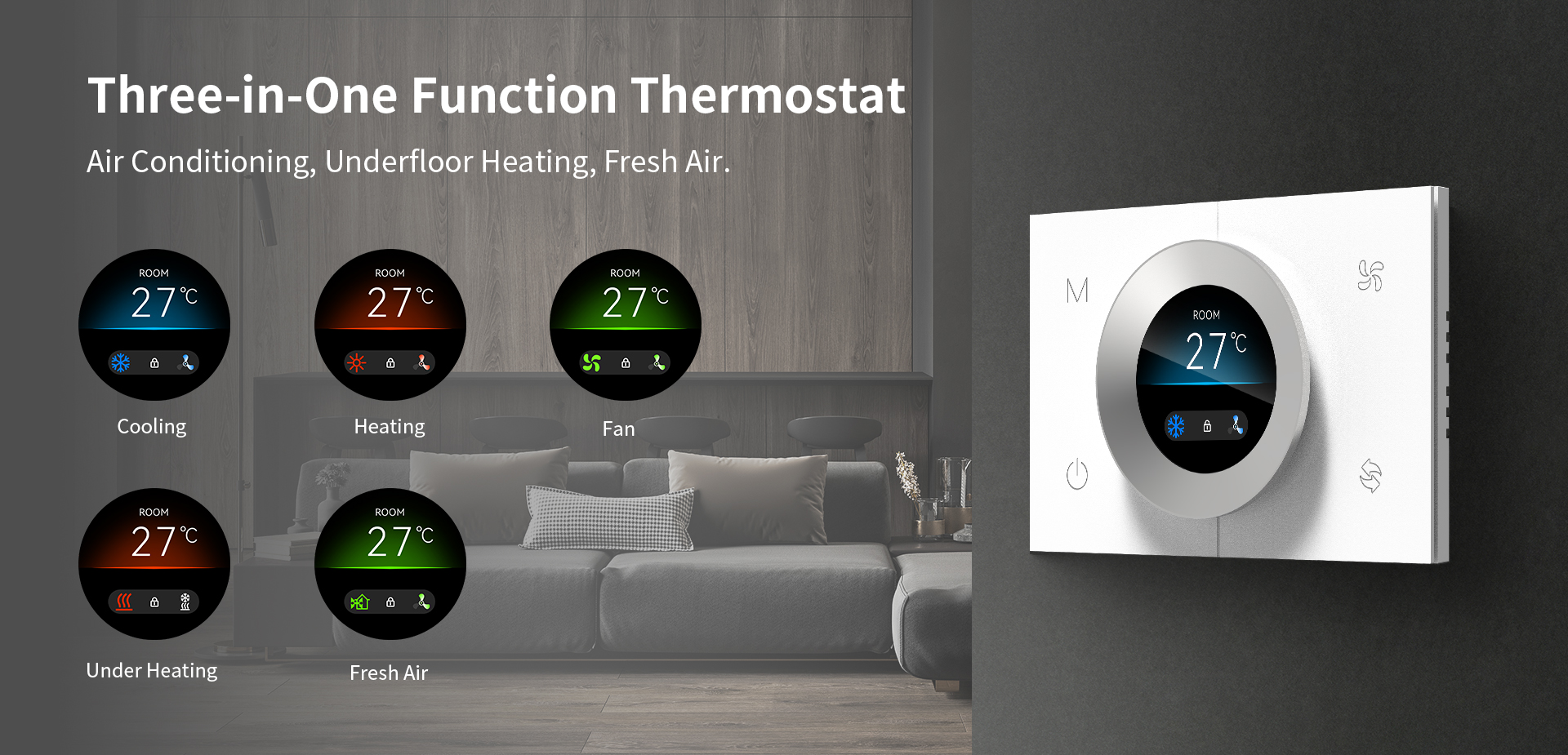 WKX20-B RS485 HVAC operating modes for cooling, underfloor heating and fresh air