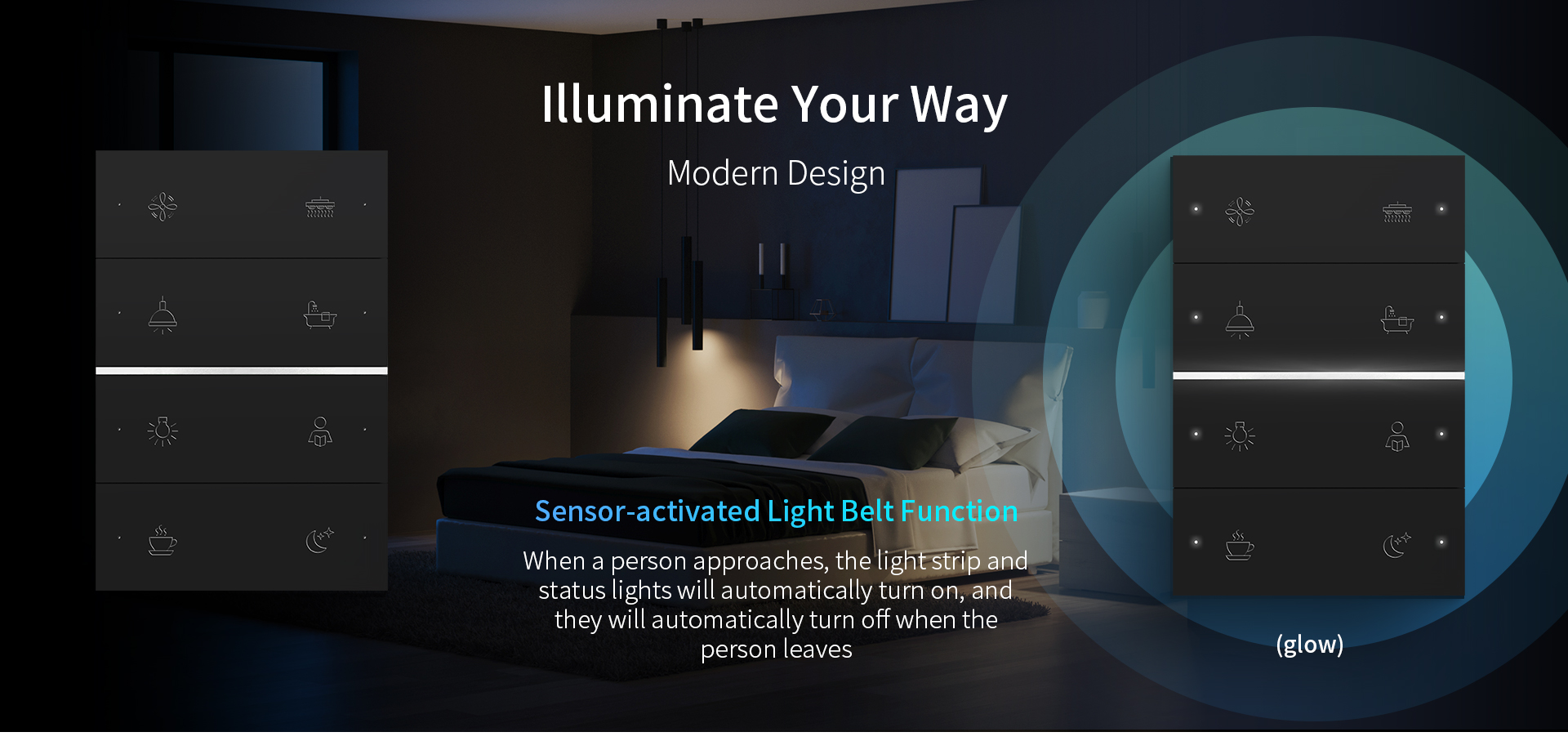 Radar sensing night light function, providing automatic lighting for smart homes and hotels.