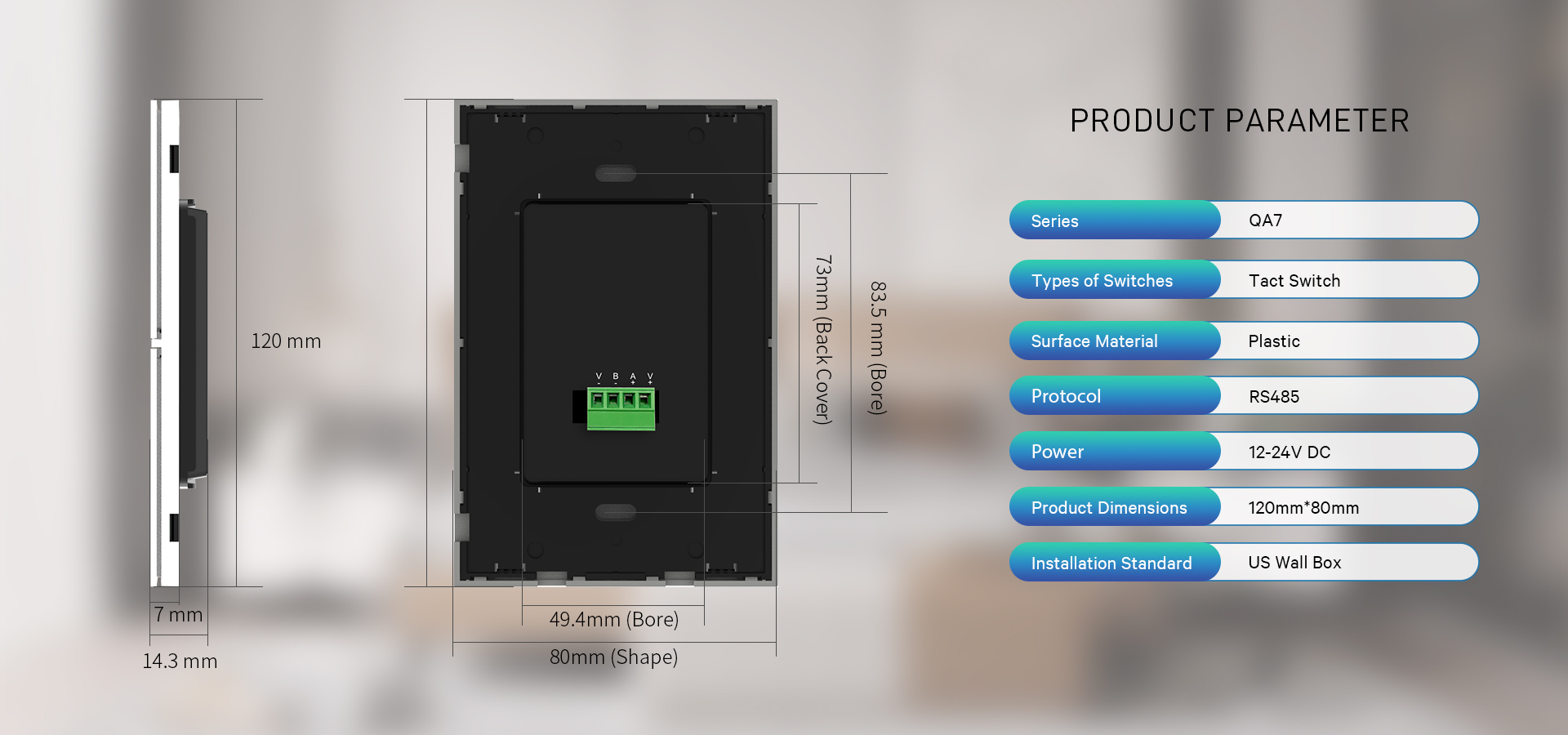 RS485 Panel US Standard 120x80mm