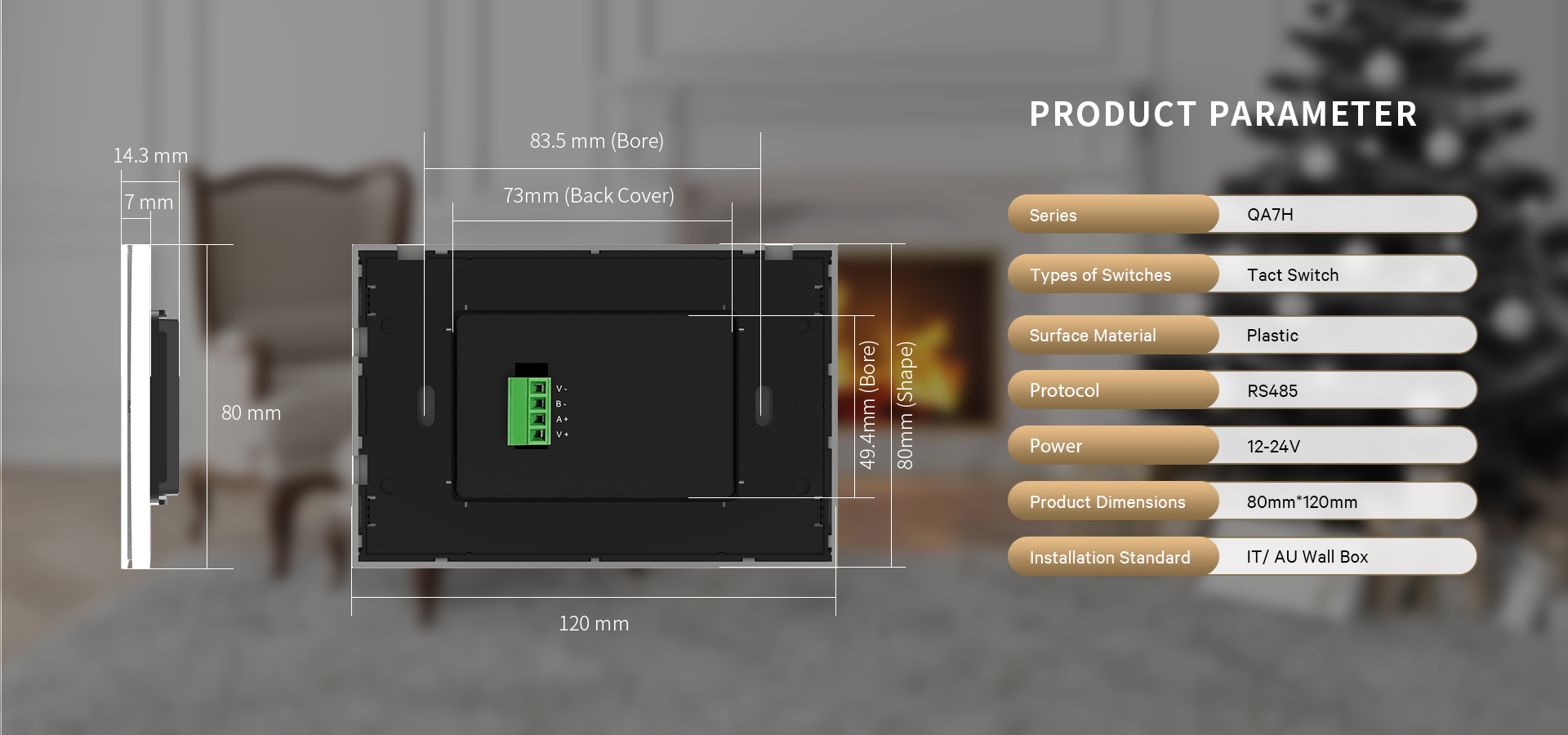 AU/ IT standard size switch plate of rs485 protocol
